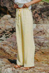 Willow Straight-Leg Linen Pants - Lemon - The Self Styler
