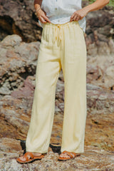 Willow Straight-Leg Linen Pants - Lemon - The Self Styler