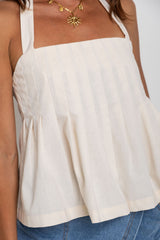 Camilla Pleated Halter Top - Cream - The Self Styler
