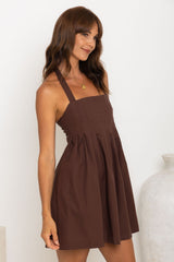 Tatum Pleated Halter Mini Dress - Choc - The Self Styler