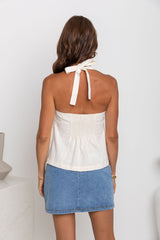 Camilla Pleated Halter Top - Cream - The Self Styler