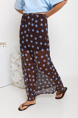 Evie Polka Dot Maxi Skirt - Choc and Blue - The Self Styler