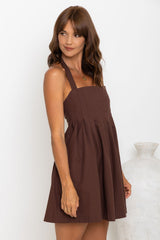 Tatum Pleated Halter Mini Dress - Choc - The Self Styler