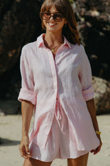 Ada Relaxed-Fit Linen Shirt - Pink - The Self Styler