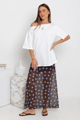 Evie Polka Dot Maxi Skirt - Choc and Blue - The Self Styler