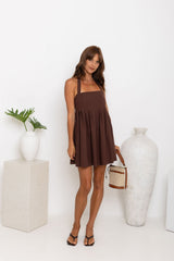 Tatum Pleated Halter Mini Dress - Choc - The Self Styler