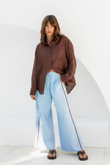 Landon Wide-Leg Stripe Pants - Skye Blue - The Self Styler