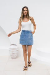 Sienna Denim Mini Skirt - Mid Wash Blue - The Self Styler