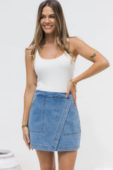 Sienna Denim Mini Skirt - Light Wash Blue - The Self Styler