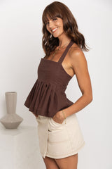 Camilla Pleated Halter Top - Chocolate - The Self Styler