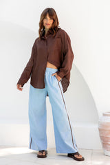 Landon Wide-Leg Stripe Pants - Skye Blue - The Self Styler