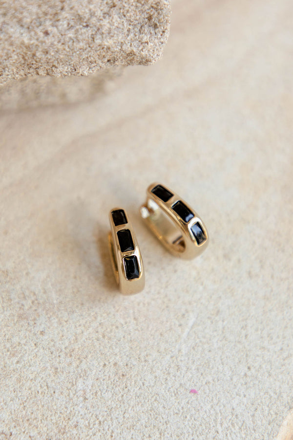 Jewel Mini Hoop Earrings - Black and Gold - The Self Styler