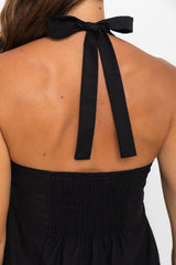 Tatum Pleated Halter Mini Dress - Black - The Self Styler