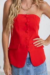 Harvee Strapless Top - Red - The Self Styler