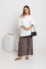 Evie Polka Dot Maxi Skirt - Choc and Blue - The Self Styler