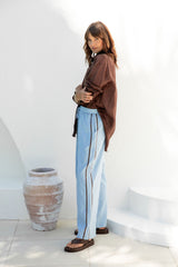 Landon Wide-Leg Stripe Pants - Skye Blue - The Self Styler