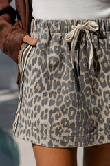 Millie Mini Denim Stripe Skirt -  Leopard Print - The Self Styler