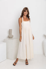 Billie Pleated Halter Maxi Dress - Cream - The Self Styler