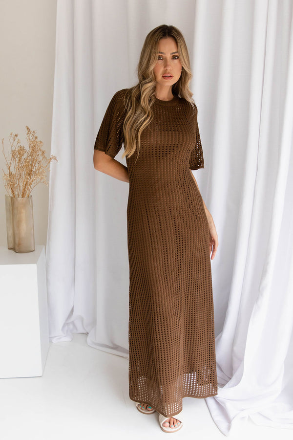 Airlie Crochet Maxi Dress - Chocolate Brown - The Self Styler