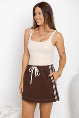 Millie Mini Denim Stripe Skirt - Chocolate Wash - The Self Styler