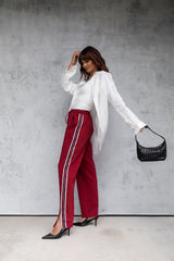Jagger Wide-Leg Stripe Pant - Burgundy - The Self Styler