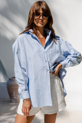 Abbie Relaxed-Fit Shirt - Blue and Brown Stripe - The Self Styler