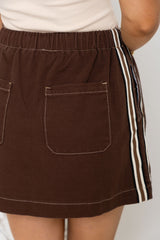 Millie Mini Denim Stripe Skirt - Chocolate Wash - The Self Styler