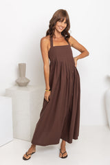 Billie Pleated Halter Maxi Dress - Chocolate - The Self Styler