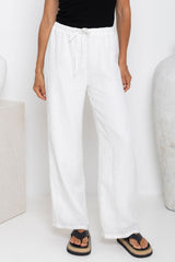 Willow Straight-Leg Linen Pants - White - The Self Styler
