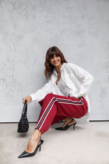 Jagger Wide-Leg Stripe Pant - Burgundy - The Self Styler