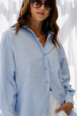 Abbie Relaxed-Fit Shirt - Blue and Brown Stripe - The Self Styler