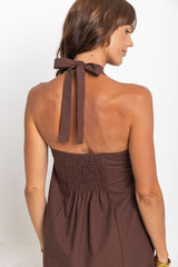 Billie Pleated Halter Maxi Dress - Chocolate - The Self Styler