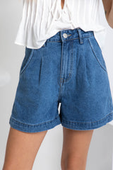 Reuben High-Rise Denim Shorts - Dark Blue Wash - The Self Styler - The Self Styler