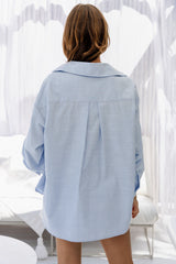 Abbie Relaxed-Fit Shirt - Blue and Brown Stripe - The Self Styler