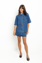 Dylan Denim Mini Skirt - Mid Blue Wash - The Self Styler Exclusive - The Self Styler