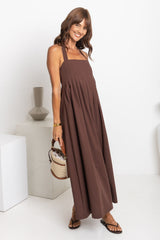 Billie Pleated Halter Maxi Dress - Chocolate - The Self Styler
