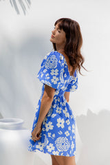 Bobby Mini Dress - Azure Blue Floral - The Self Styler