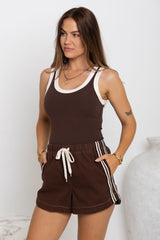 Kalea Denim Stripe Shorts - Choc Wash - The Self Styler