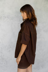 Juno Oversized Denim Shirt - Espresso - The Self Styler