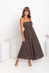 Indie Polka Dot Maxi Dress - Chocolate and White - The Self Styler