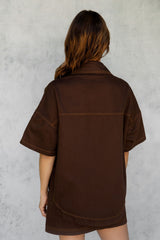 Juno Oversized Denim Shirt - Espresso - The Self Styler
