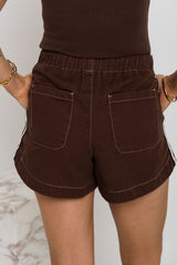 Kalea Denim Stripe Shorts - Choc Wash - The Self Styler