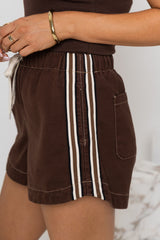 Kalea Denim Stripe Shorts - Choc Wash - The Self Styler