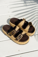 Aphrodite Woven Platforms - Natural Weave & Chocolate - The Self Styler