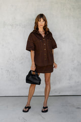 Juno Oversized Denim Shirt - Espresso - The Self Styler