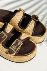 Aphrodite Woven Platforms - Natural Weave & Chocolate - The Self Styler
