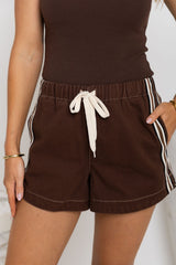 Kalea Denim Stripe Shorts - Choc Wash - The Self Styler