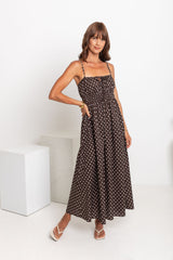Indie Polka Dot Maxi Dress - Chocolate and White - The Self Styler