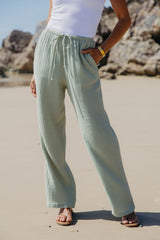Zulu Cotton Pants - Sage Green - The Self Styler