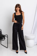 Tahlia Straight-Leg Linen Pants - Black - The Self Styler